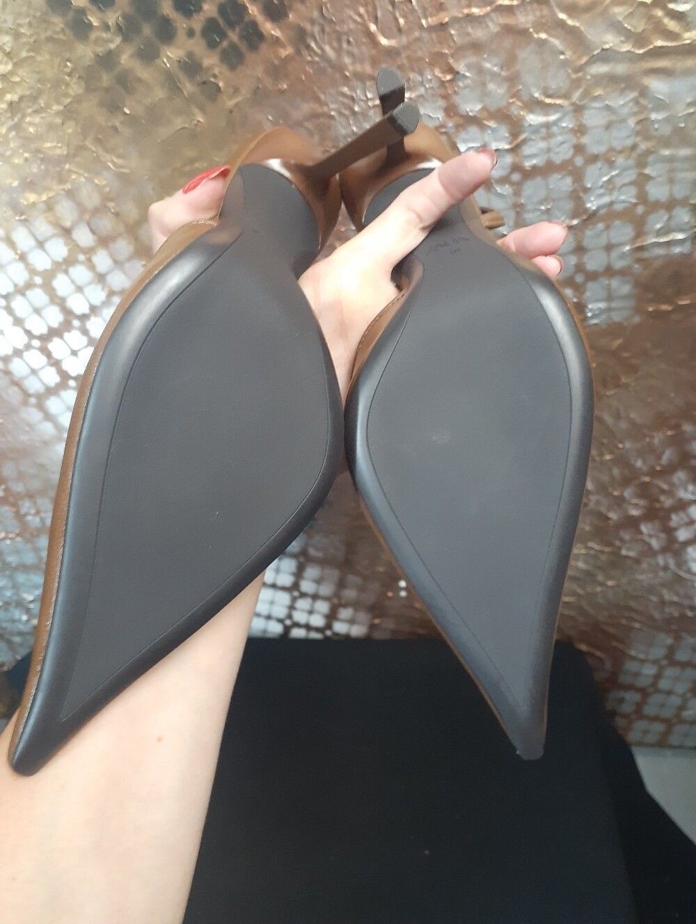 Zara Nwt Latte Brown Pointed-Toe Stiletto Slingback Heels In Faux Leather - Picture 2 of 16